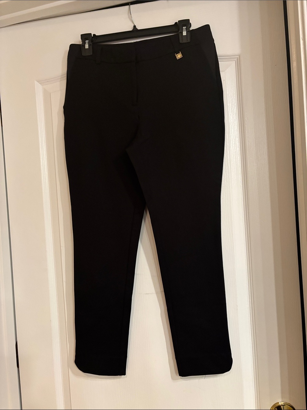 Black Slim Knit Dress Pants with Gold Accent